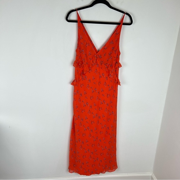 Urban Outfitters Orange Floral Heidi Midi Dress Size M - Picture 2 of 5